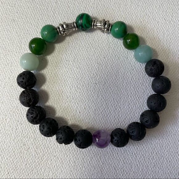 Lava rock malachite Jade amethyst stretch essential oil scent diffusing bracelet - Picture 2 of 5